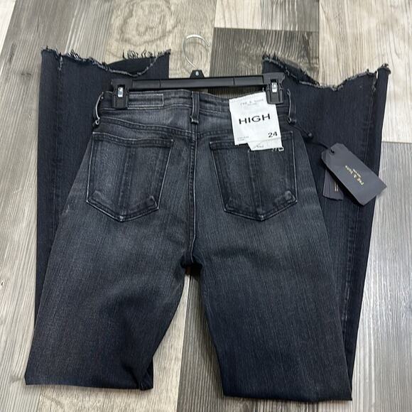 Rag & Bone Nina High Rise Shark Bite Hem Flare Denim Jeans Clean Onyx Size 24 - Picture 7 of 12